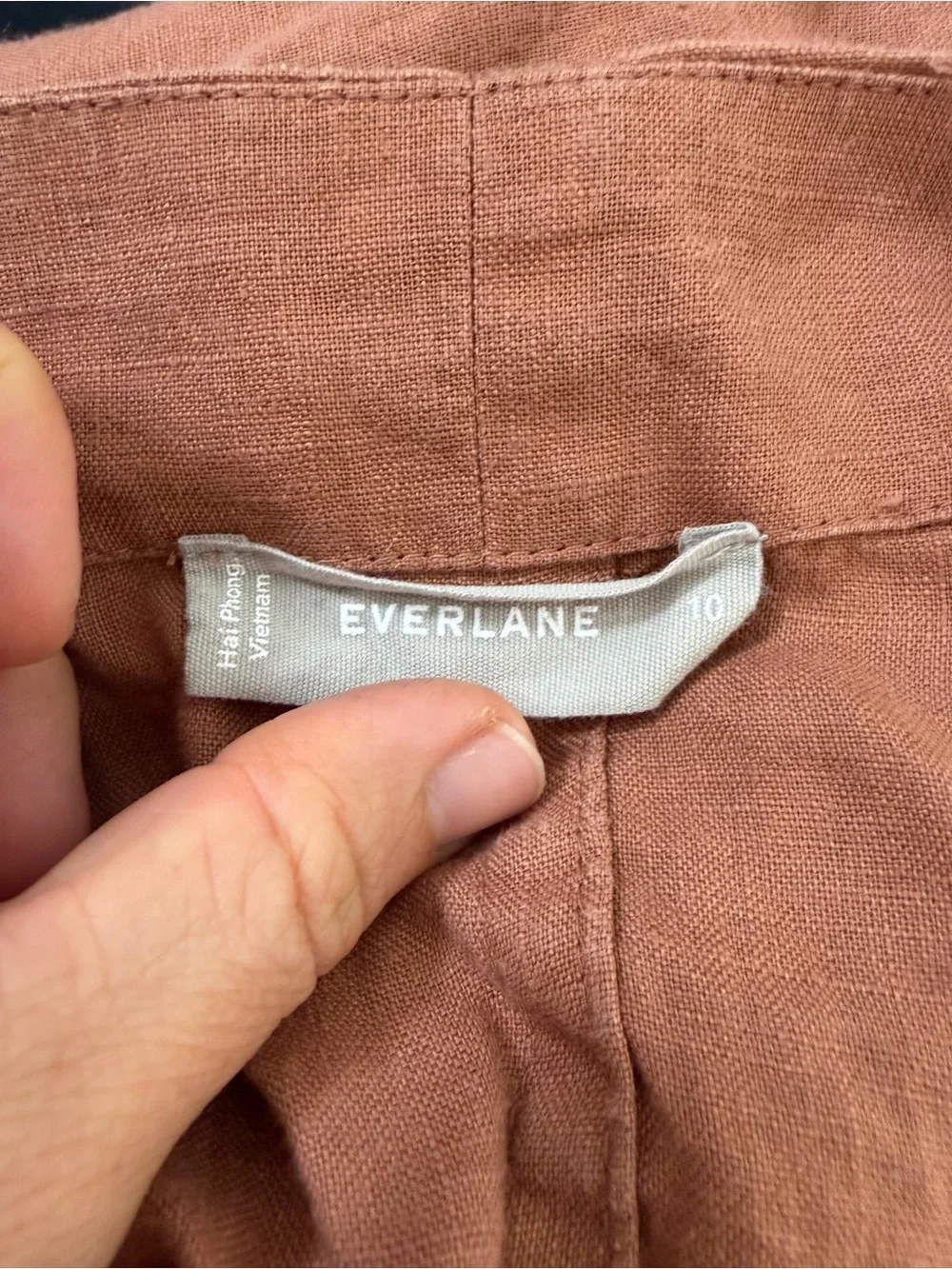 Everlane European Flax Linen Wide Leg Wrap Clay Brown Belted Jumpsuit 10 Summer